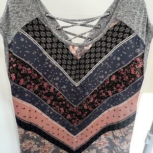 Maurices Gray and Pink Patterned Blouse